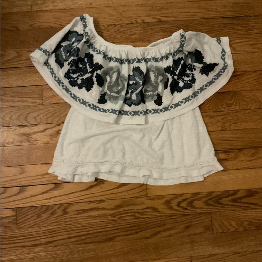 Free People Cropped Embroidered Shirt, Size Small